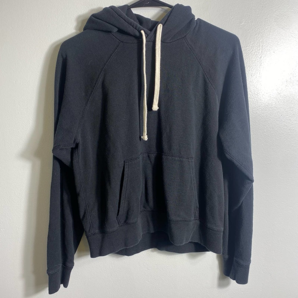 Everlane Black Hoodie with Cream Drawstrings